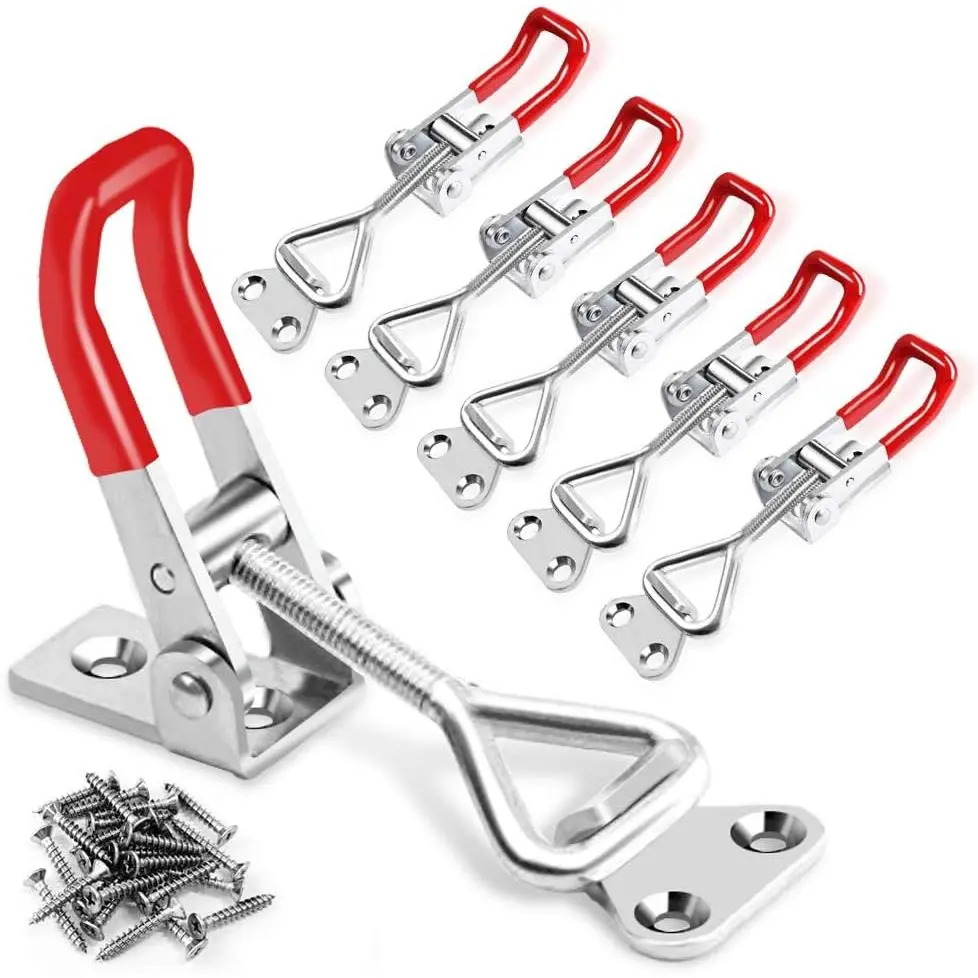 6 Pack Toggle Latch Clamp 4001, Adjustable Toggle Clamp Latch | 330Lbs Holding Capacity, Quick elease Hasp Clamps, Heavy Duty Pull Latches fo Lid Jig, Tool Box Case, , 24 count Scews