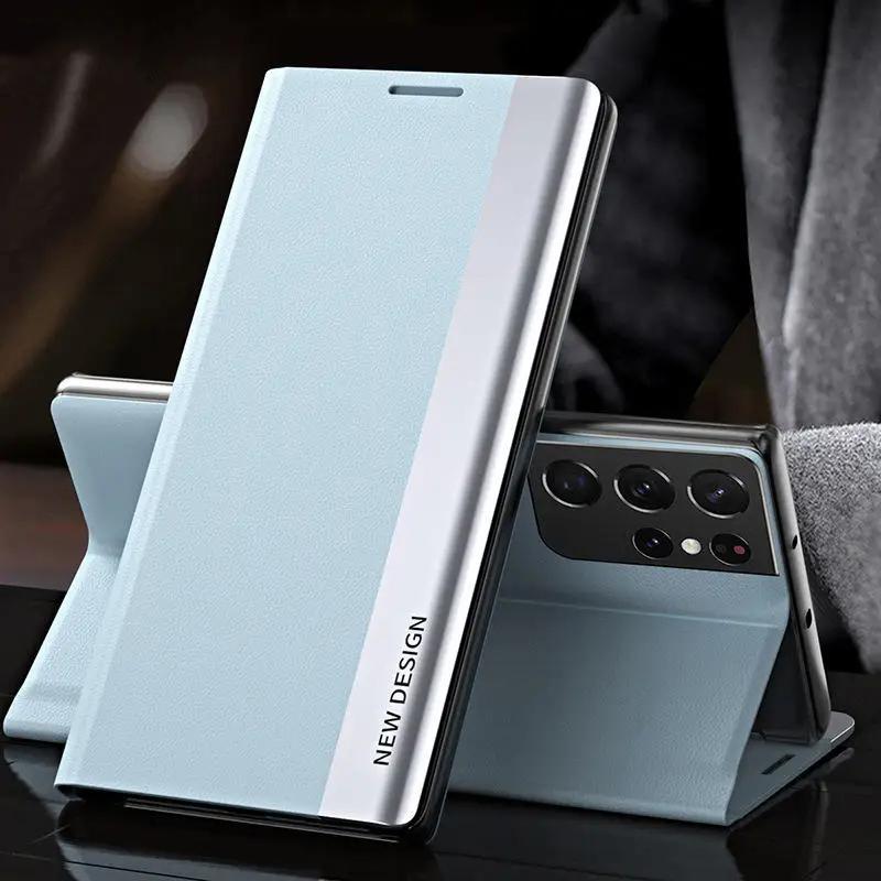 Premium Luxury Leather Flip Folio Case with Built-in Kickstand for Samsung Galaxy S26/S25/S24 Series, Including Ultra, Plus & FE Models