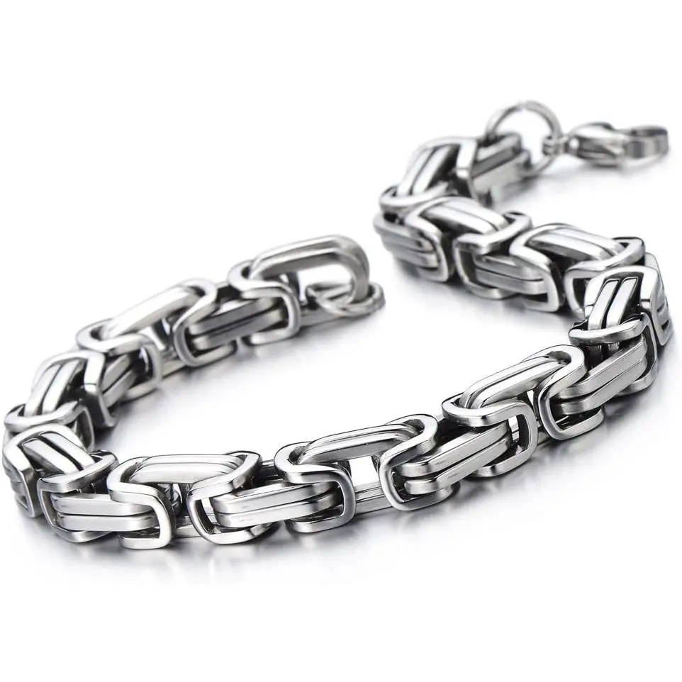 Unisex Stainless Steel Braided Link Bracelet - Heavy-Duty Links, Industrial Look, Polished Finish, Rustproof for Street Events