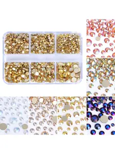 Gold bottom 6 grids/box non thermal fixed glass rhinestones SS6-SS20 mixed size flat crystal stone bonded diamond 3D nail art ac
