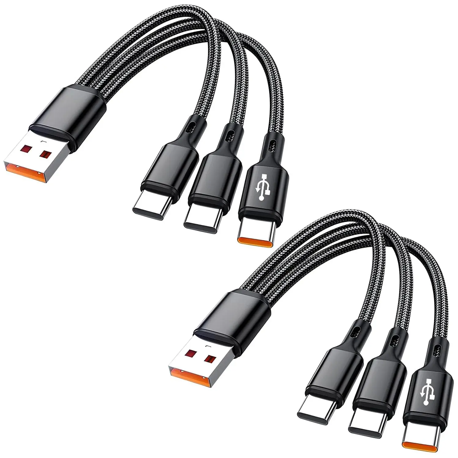 Multi 3 in 1 USB-C  2Pack 0.6FT, Multiple 3 Type C  | 3A Splitter USB-C , Black Nylon Cord, USB A to 3 USB C Port for  17, iPad Pro/Air,  S26, , Android