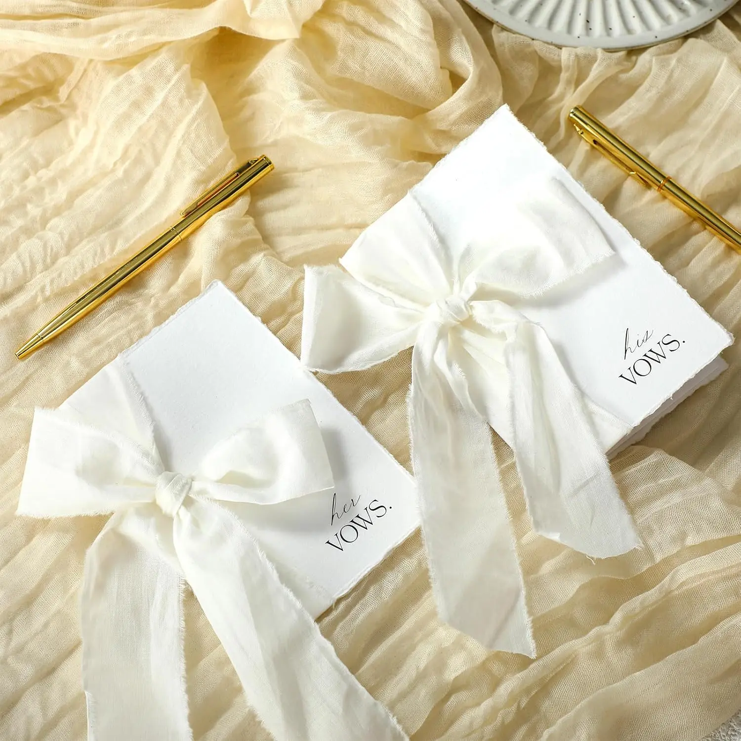 2 Set 3.9 x 5.9 Inches Wedding Vow Cards with Ribbon and Pens His and Hers Vow Books Paper Notebook for Wedding Keepsake Essentials Elegant Bridal Shower Ceremony Gift(Classic)