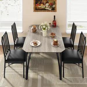 5 Piece Dining Table Set for 4, Kitchen Table with 4 Upholstered Cushion Chairs, Modern Kitchen Table Set with Sturdy Metal Frame & MDF Board, Easy Assembly Space Saving Dining Room Furniture for Apartment Small Space Living Room Dining Use