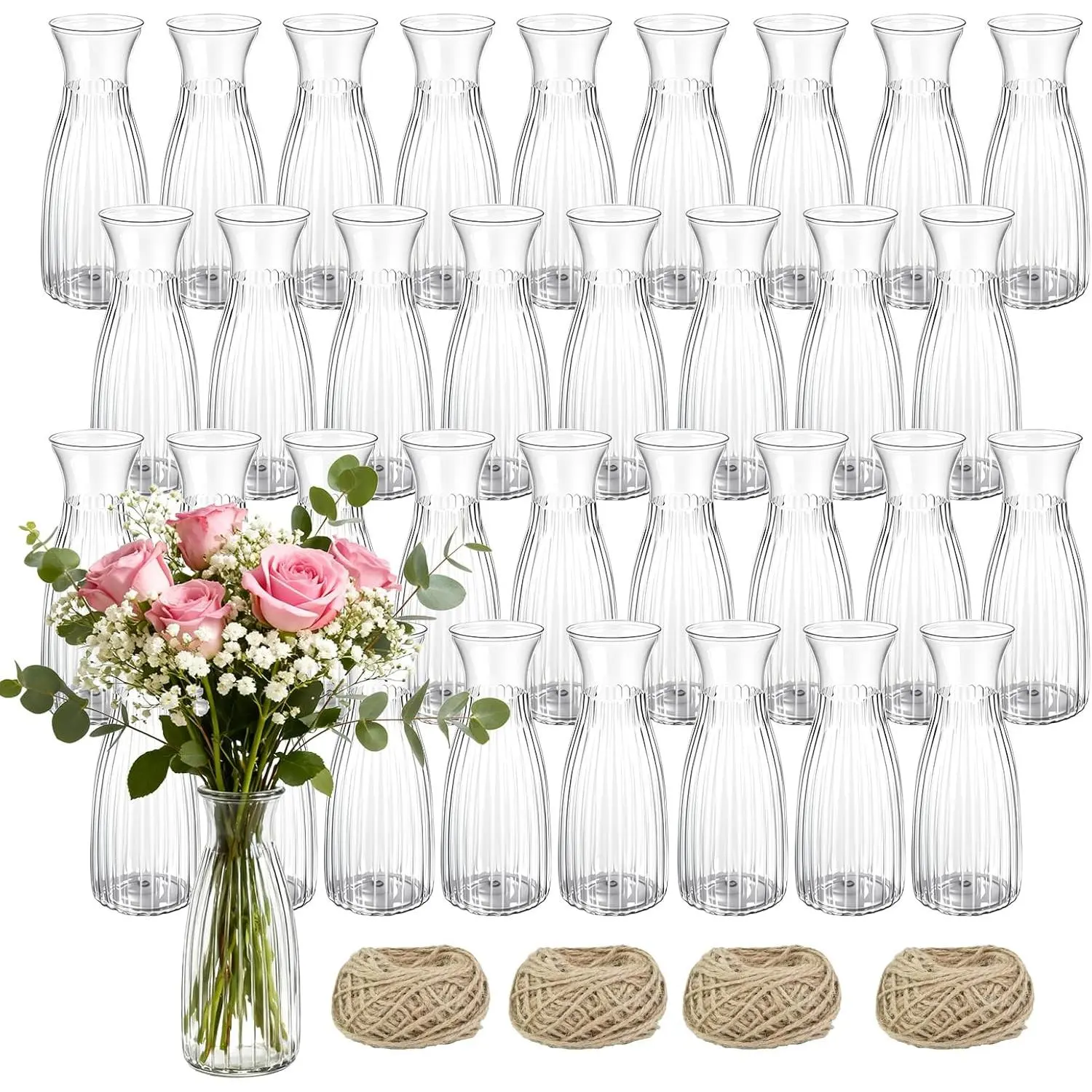 35 Pcs Plastic Bud Vases Bulk 2.36 x 6.69 Inch Shatterproof Plastic Vase Clear Small Flowers Container for Dinners Living Room Wedding Party Hotel Restaurant