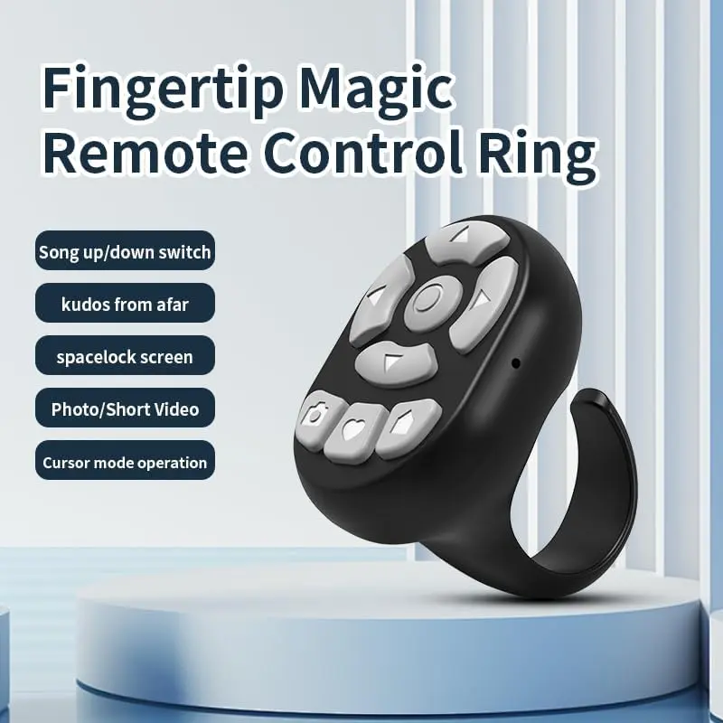 Unisex 8-Button Wireless BT Magic Ring - ABS TikTok Scrolling Remote, USB-C Charging Shutter Clicker, Photography & Portable Camera Accessory for Selfies, Compatible with iPhone & Android (Black)