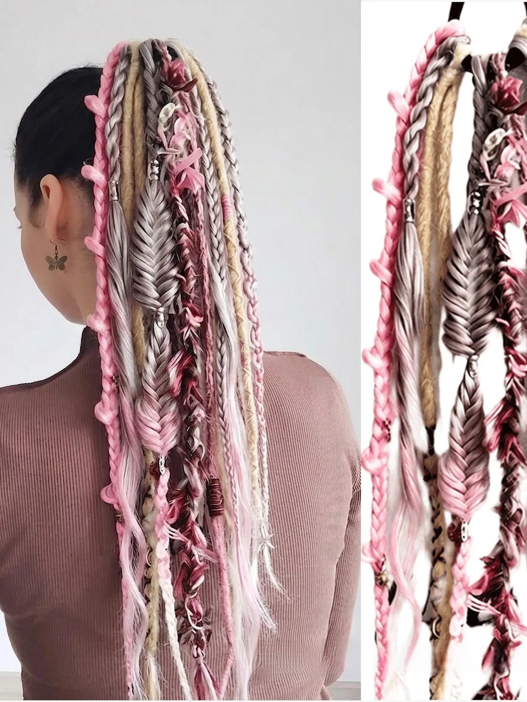 European Bohemian Style Matte Synthetic Dreadlock Ponytail with Bohemian Box Braided Color Braids, Crochet Hair Extensions for Women