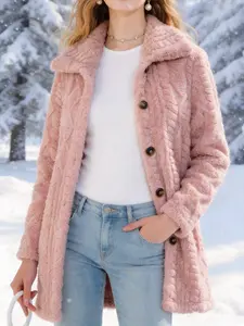 Women's Autumn Winter New Lapel Jacquard Plaid Velvet Coat, Elegant Single Button Design, Warm Long Sleeve Outerwear for Ladies Jackets