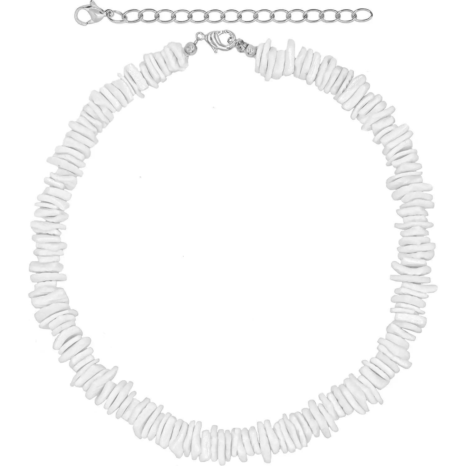 White Puka Shell Necklace, Hawaiian Seashell Necklace for Men, VSCO Girl Beach Necklaces for Women, Beachy Beaded Summer Pooka Choker, Heishi Clam Chips Surfer