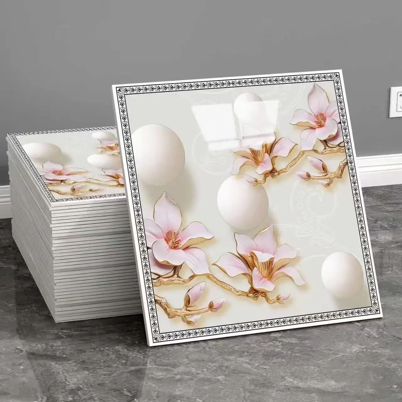 Floral decorative wallpaper, 11.81×11.81 inches self-adhesive wall stickers, waterproof and oil-proof square wall panels, easy to install, suitable for kitchen oil-proof baffles, walls and ceilings for DIY home decoration, Floral Peel and Stick Wallpaper