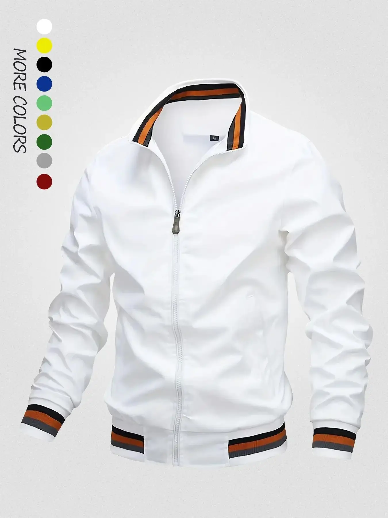 Men's Casual Fashion Jacket, Spring Baseball Jacket, Slim-Fitting Long Sleeve, Plain Surface, Full Placket, Zipper, Spring & Fall Outerwear