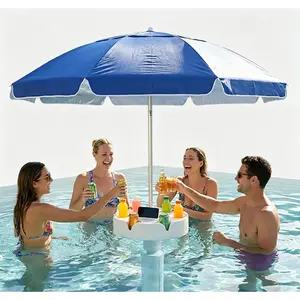 Floating Pool Umbrella with Bar and Base, Portable Pool Bar Table Umbrellas with Cup Holder & Phone Stand, Floating Poolside Shade, Included Easy Carry Bag, for Inside of Pool, Swimming Area, Lake House, Beach,#Summervibes