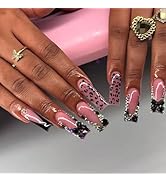 Red Press on Nails Short - Square Fake Nails with Leopard Print Design - French Tip False Nails Press ons - for Women Christmas Manicure 24Pcs