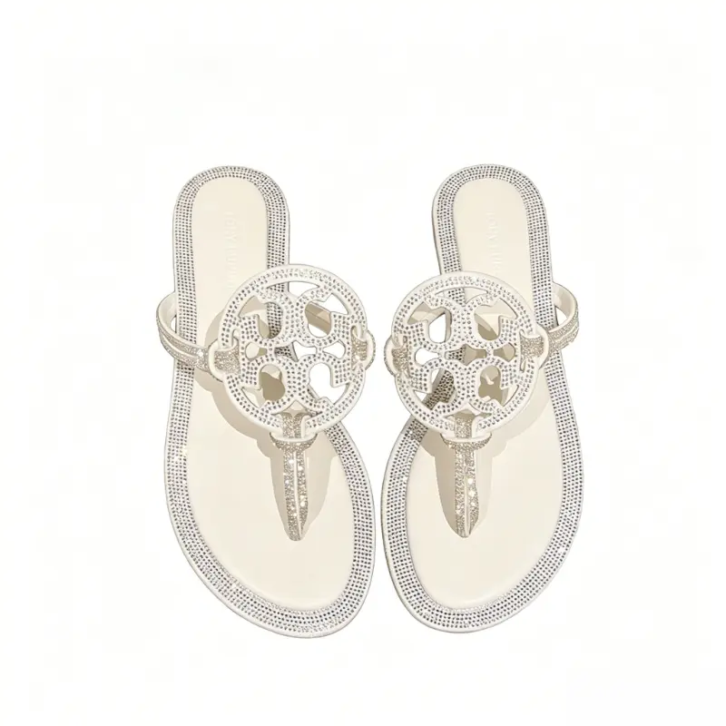 Women's Rhinestone Thong Sandals with Sparkly Circle Cutout, Dressy Flat Slip-On Flip Flops for Summer Party, Beach & Wedding Guest