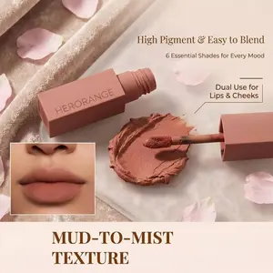 HERORANGE Mood Collection Matte Lip Mud comes with minimalist frosted square tube and fluffy applicator for precise application Six daily wearable shades fit school work and dating dual use for lips and cheeks to create matching makeup Airy misty velvet t