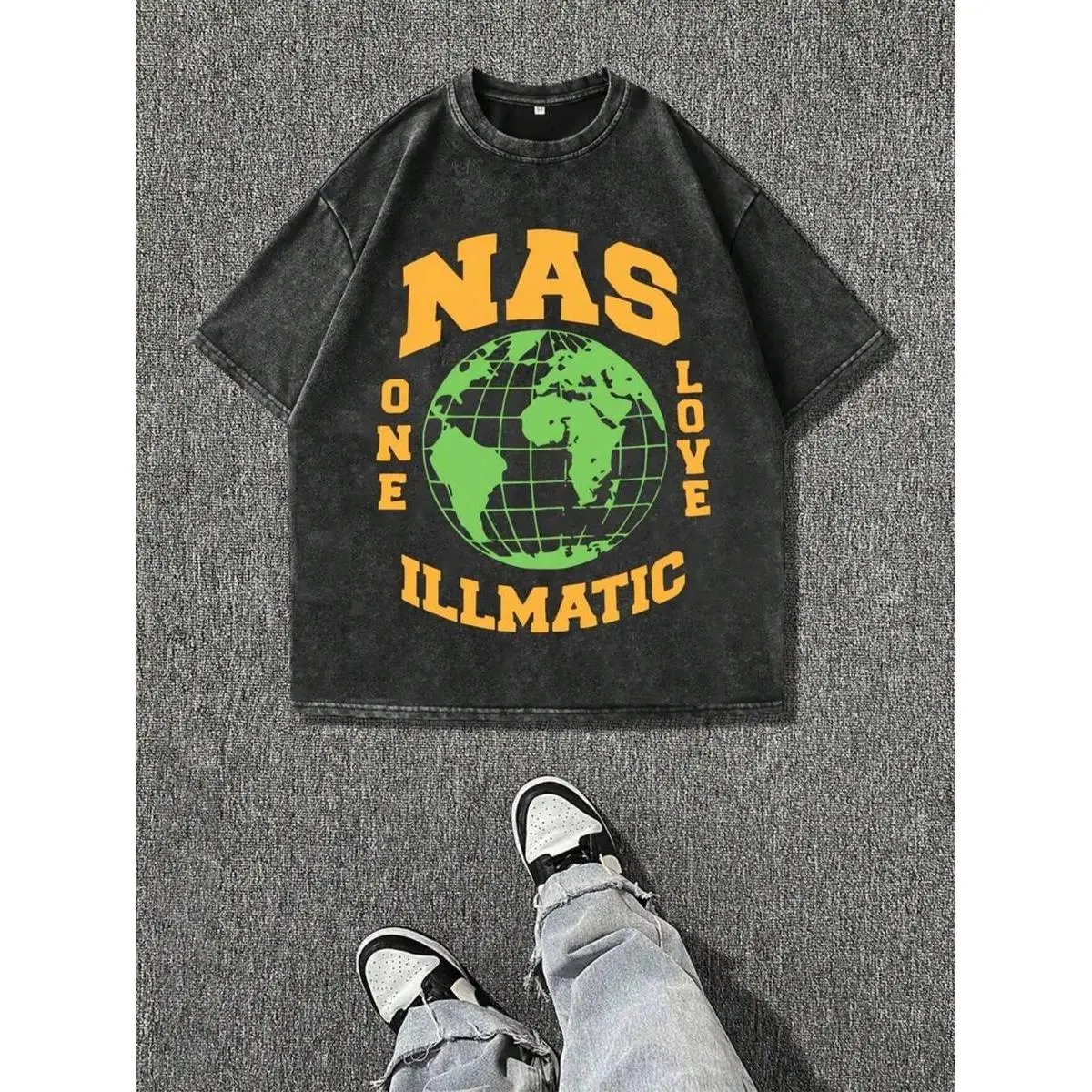 NAS Illmatic Hip Hop Graphic Men's Washed And Distressed Print Round Neck Short Sleeve Casual T-Shirt,230g Pure Cotton T Shirt For Men, Unisex