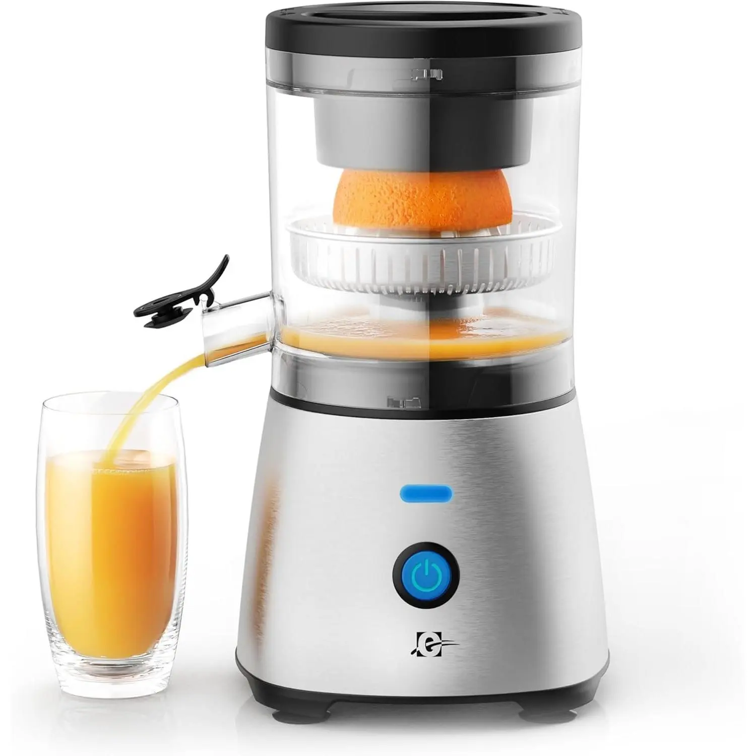 Electric Citrus Juicer Stainless Steel |  Hands-Free - Orange Juice Squeezer for Oranges, Lemons, and Limes | Quiet , Easy to Clean, Countertop Small Kitchen Appliance