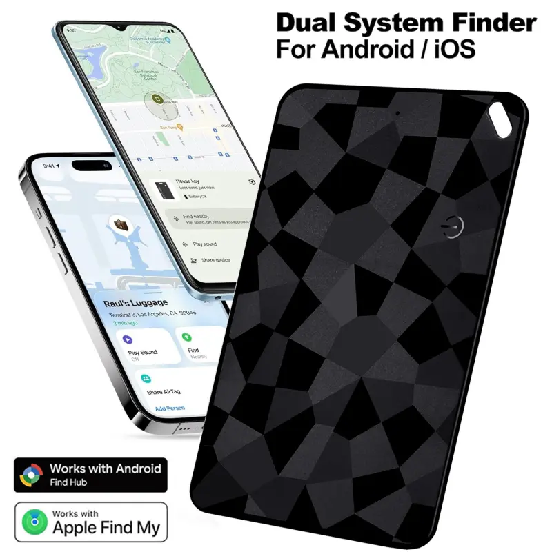 Dual-system Apple and Android wallet tracking card, ultra-thin wallet finder, compatible with Apple and Android phones, works with Google Find Hub or iOS Find APP, wireless charging wallet tracker, wallet, suitcase, bag, passport finder