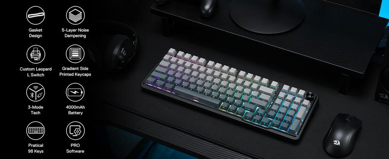 Redragon K686 PRO 98 Keys Wireless Gasket RGB Gaming Keyboard, 3-Mode PBT Mechanical Keyboard w/Hot-Swap South-Facing RGB Socket, Dedicated Knob Control & 5-Layer Noise Dampening, Gradient PBT Keycaps