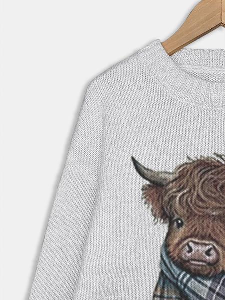 Women's Cartoon Animal Print Round Neck Sweater, Casual Long Sleeve Crew Neck Jumper for Fall & Winter, Fashion Women's Knitwear for Daily Wear, Tops