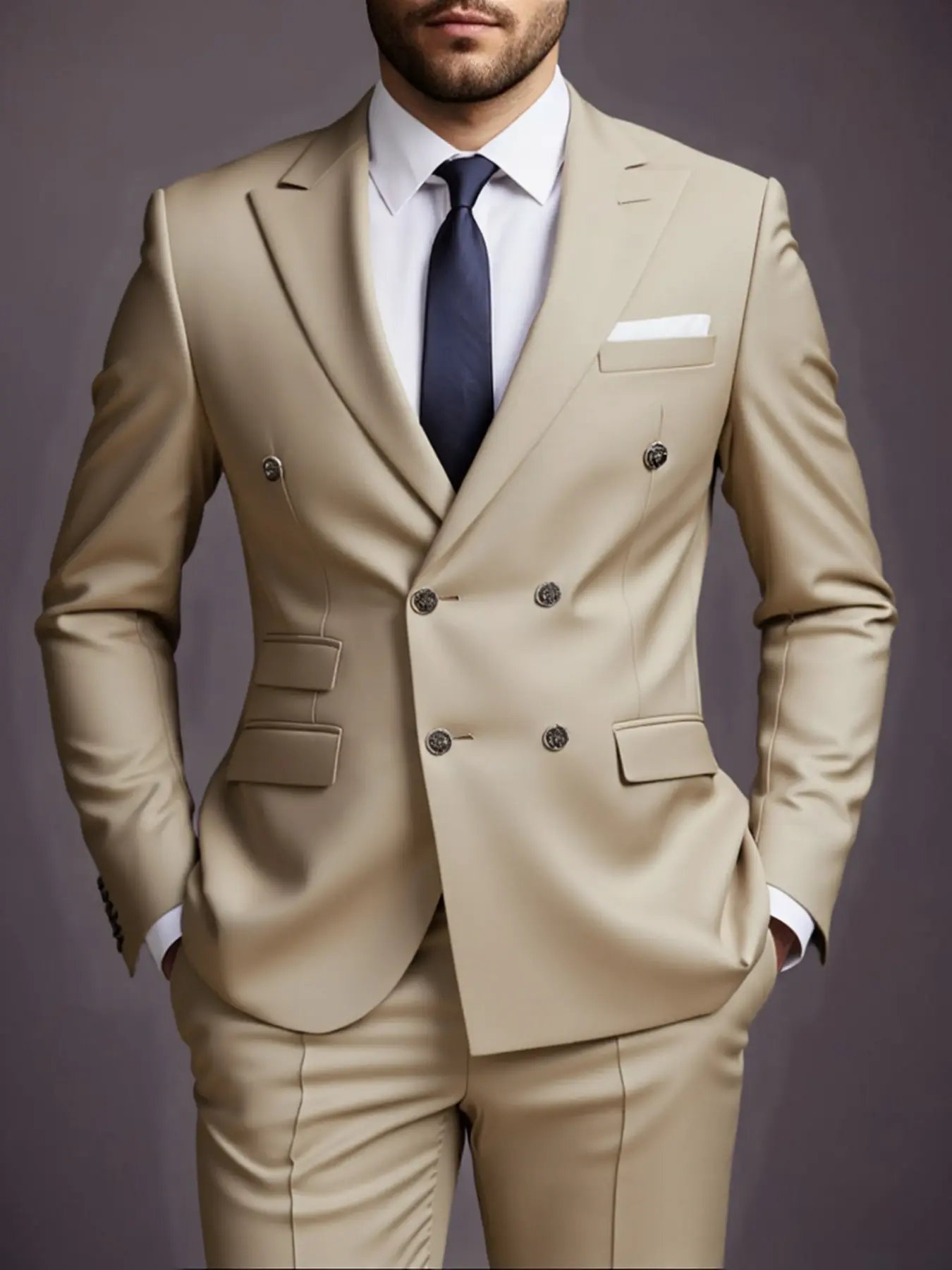 Elegant Men's Suit Set Double Breasted Peak Lapel Jacket & Trousers Office Party Wedding Collection