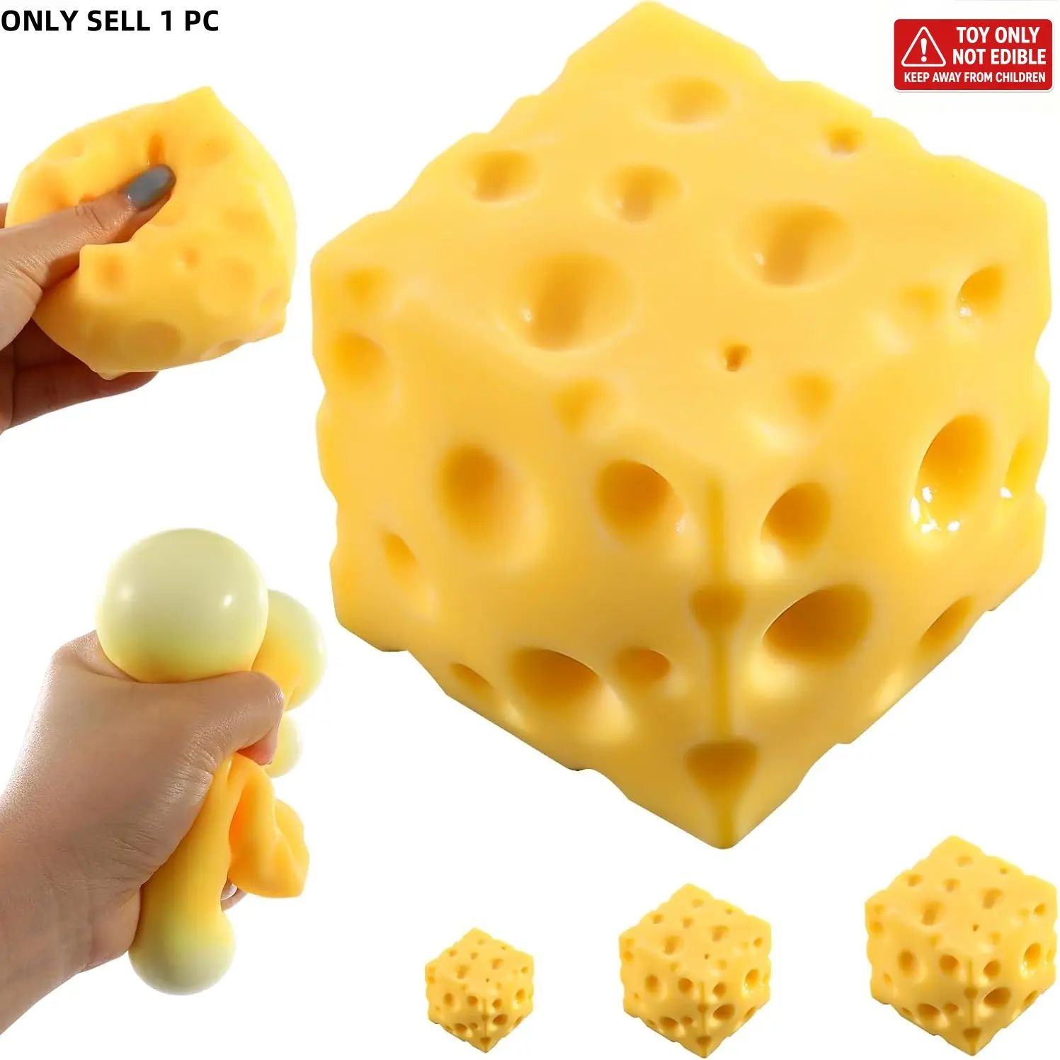 Cheese Squeeze Toy, Soft Novelty Toy, Rebounding Sensory, Sensory Stress Reliever, Stress Relief for Kids & Adults, Food Theme Squishy Toys, Model Rjc-020
