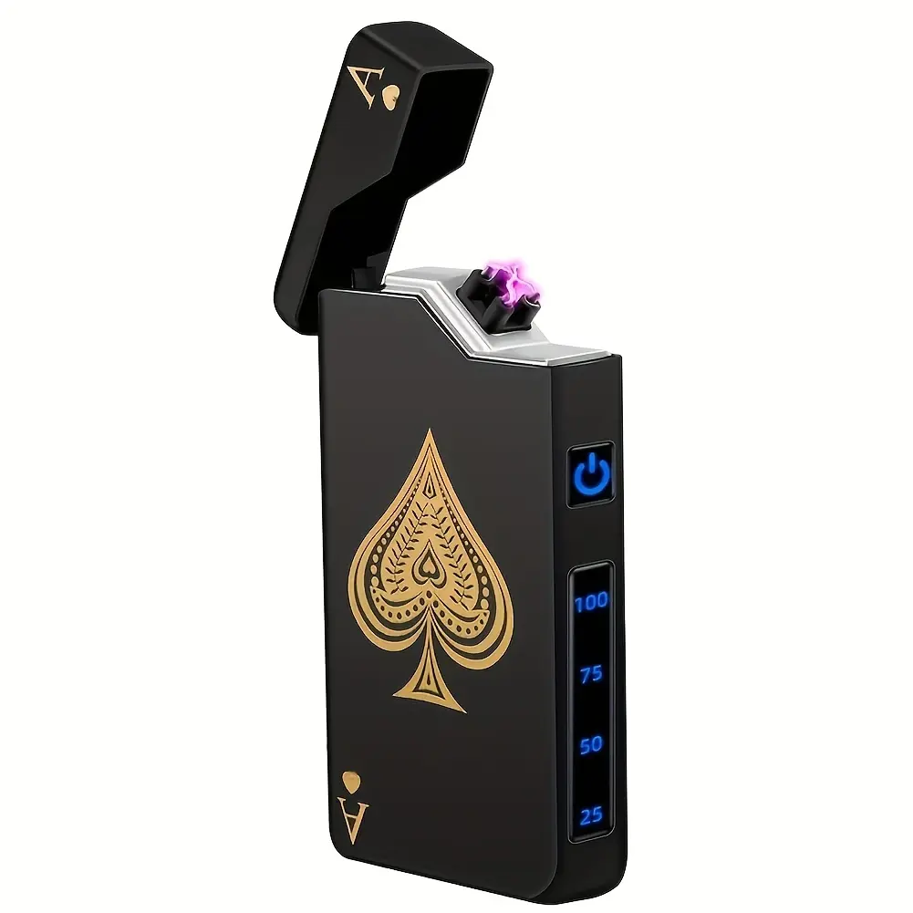 Black Spade Ace Pattern Electronic Lighter - Windproof, Home & Outdoor Candle Accessory