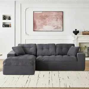 104" L-Shaped Modular Sectional Sofa with Ottoman, Boneless Cloud Couch Corduroy with Deep Seat and Side Pockets, Flexible 3-Piece Module Combination for Living Room
