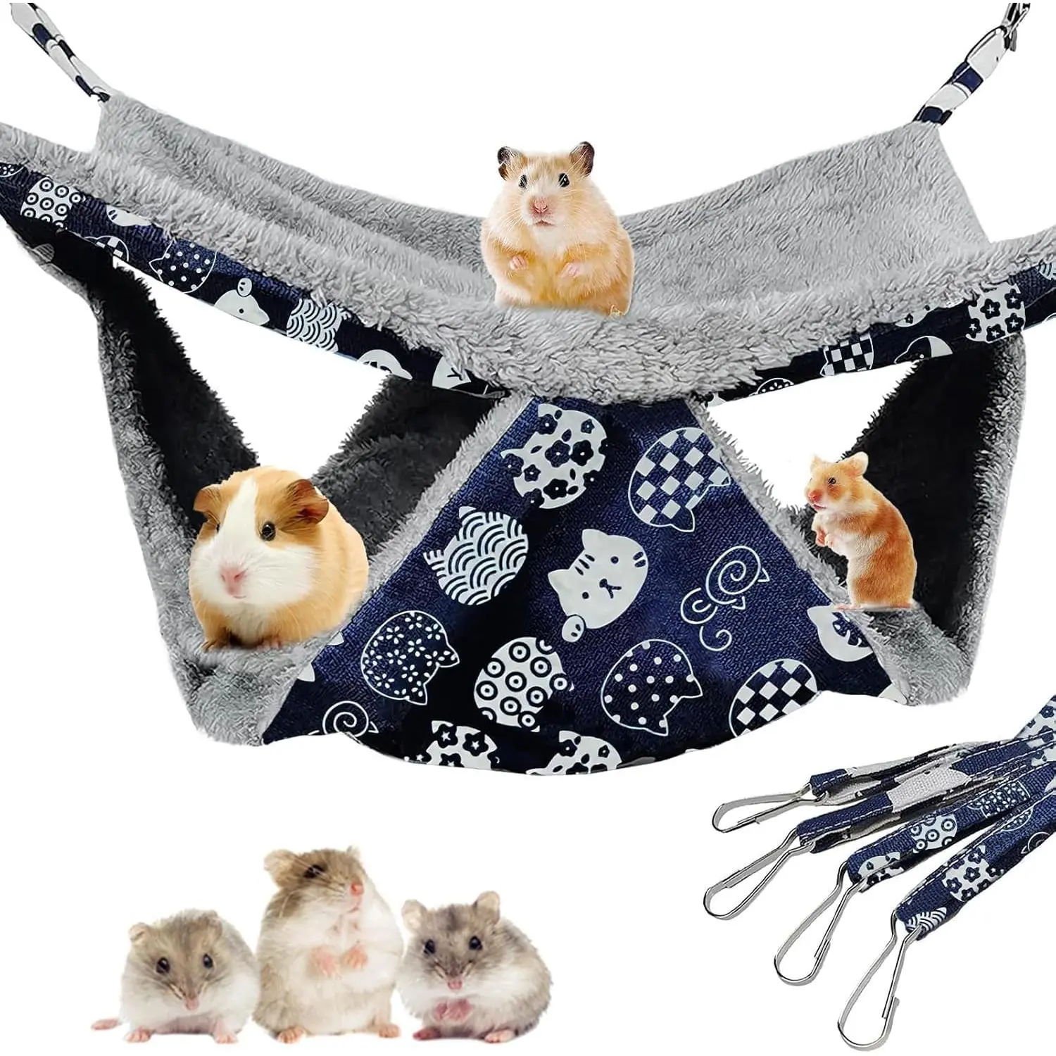 2 Layers  Rat Hammock, Double Sided Warm Flece & Linen Hammock for Cage, Hamster Guinea Pig Ferret Chinchilla Small  Bed,  Hideout Swing Cage Accessories