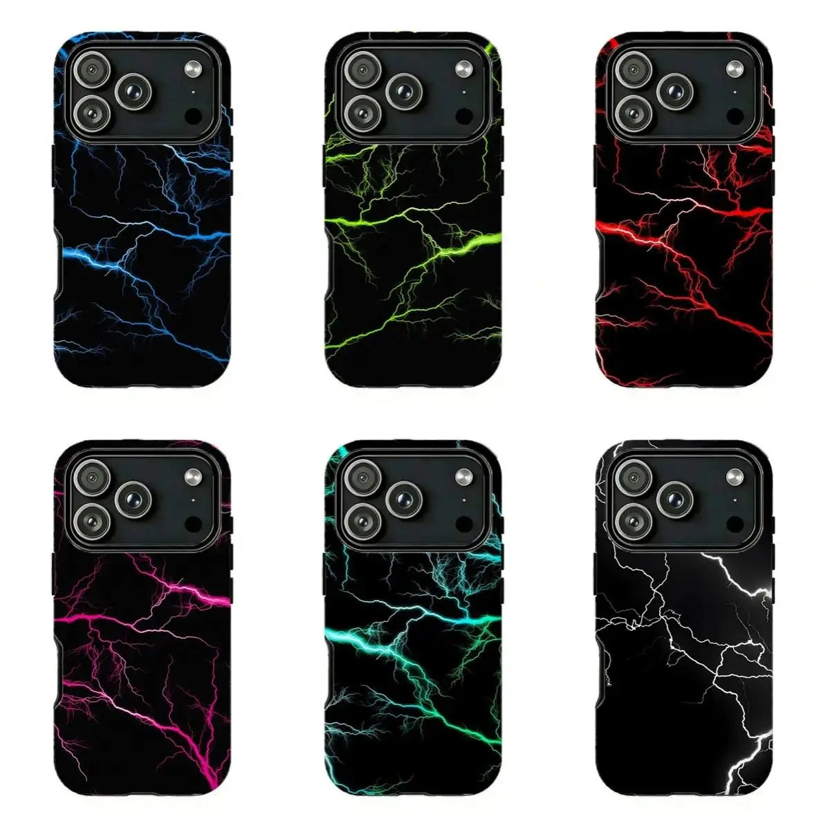 Neon Lightning Bolt Dark Background Long-Lasting Protective Phone Case, Cool Y2K Street Punk Aesthetic , Suitable for iPhone 17-11 Pro Max/Plus and  Samsung Galaxy S23-25