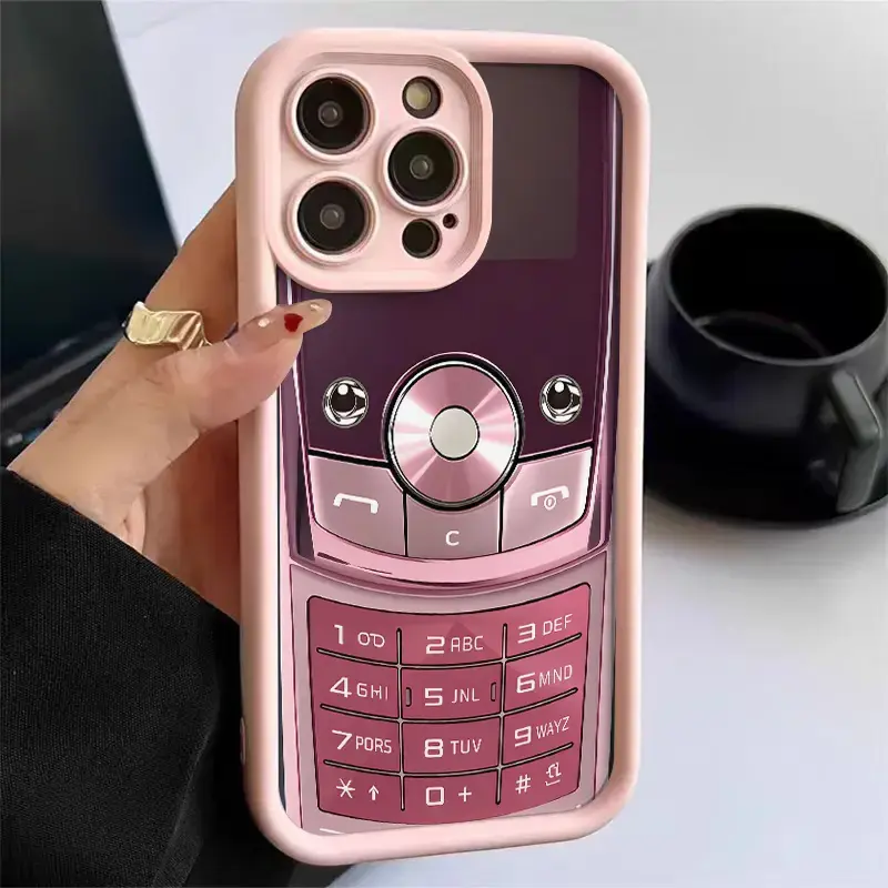 Y2K Retro Flip Phone Graphic Phone Case for iPhone 17 16 15 14 13 12 11 Air Pro Max Plus Mini XR XS X XSMAX 16e Girly Vintage Tech Shockproof Anti Drop Slim Soft TPU Protective Cover Gift for Women Girls
