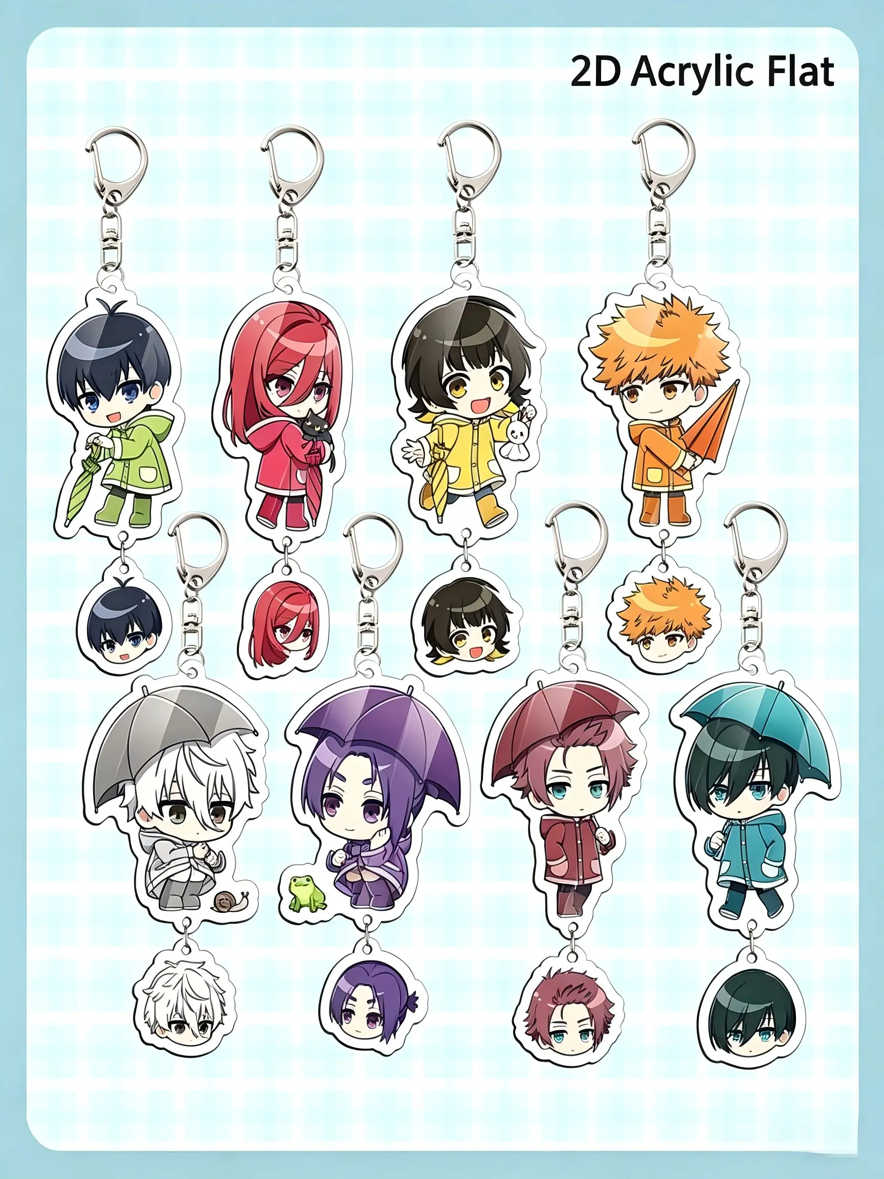 2D Acrylic Keychains Set of 8, Cute Cartoon Football Anime Characters, Decorative Gift Collection, Fun Accessories for Fans