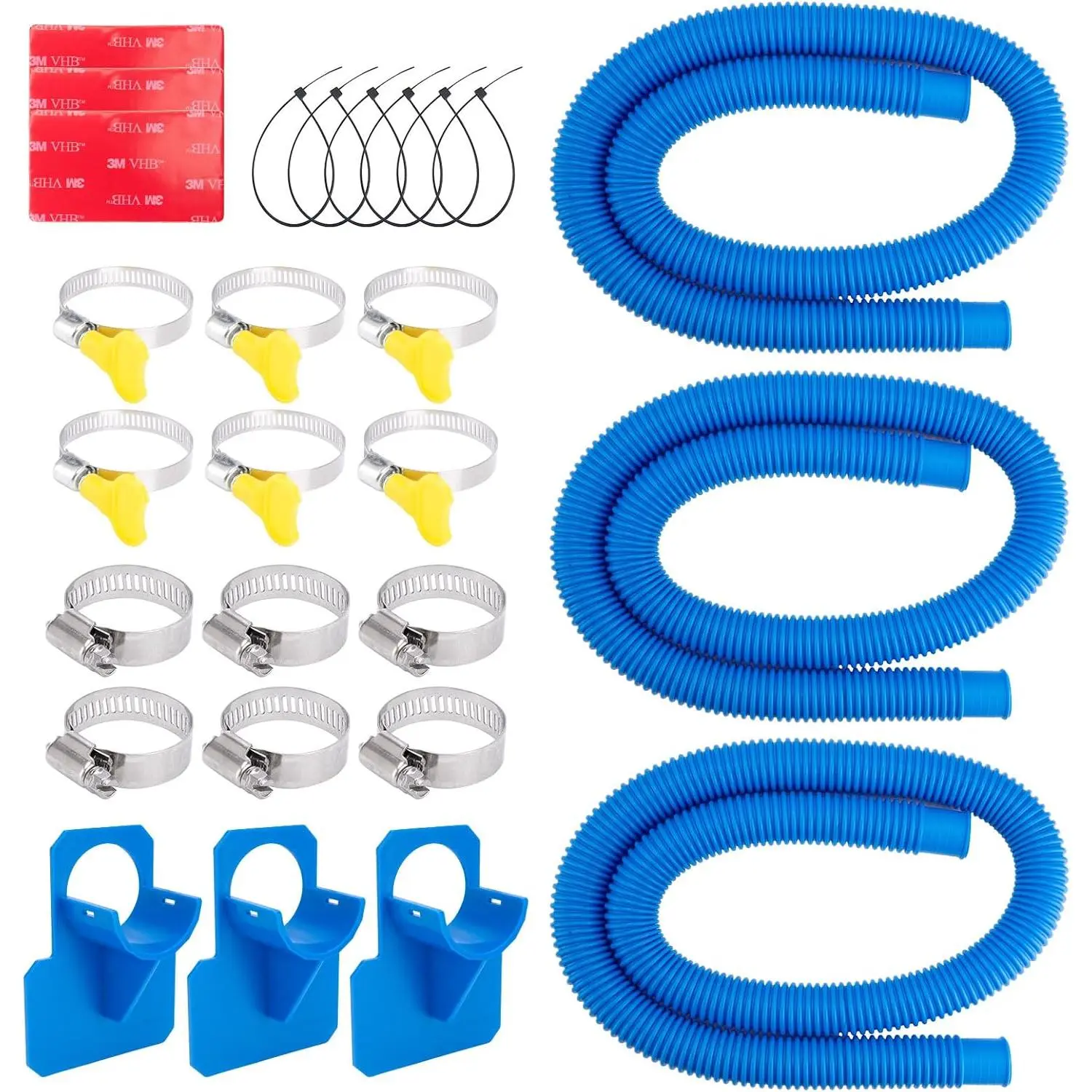 1.25 x 59 Inch Pool Hoses for Above Ground Pools,Pool Filter Pump Hoses,Compatible With Intex Filter Pump 607,637 With 12 Metal Clamps(3 Pack)