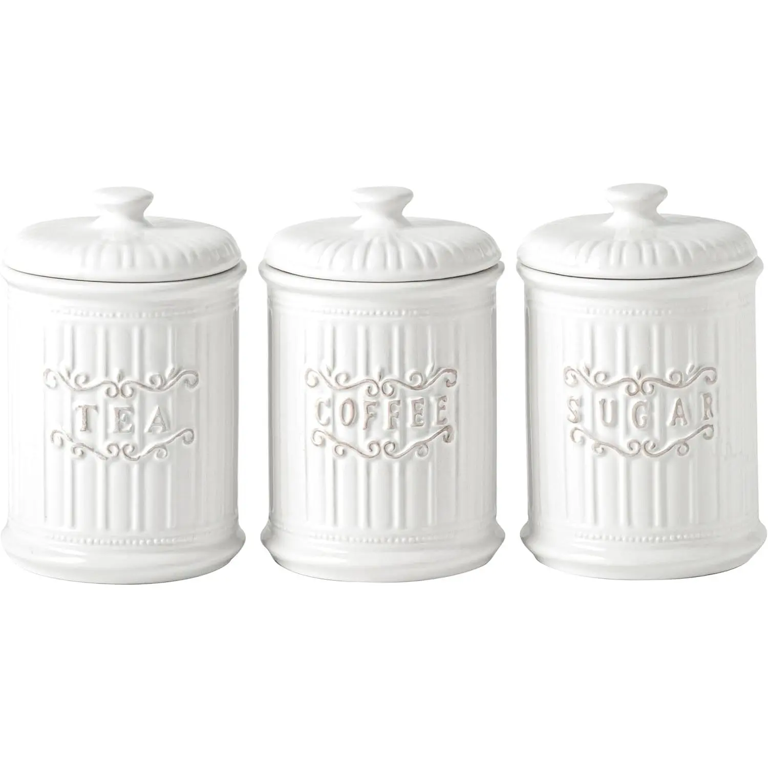 Doric Scroll Ceramic Canisters Sets For The Kitchen Canisters For Countertop Set of 3 Airtight Coffee Canisters For Ground Coffee Sugar Container  Storage Jars With   Decor