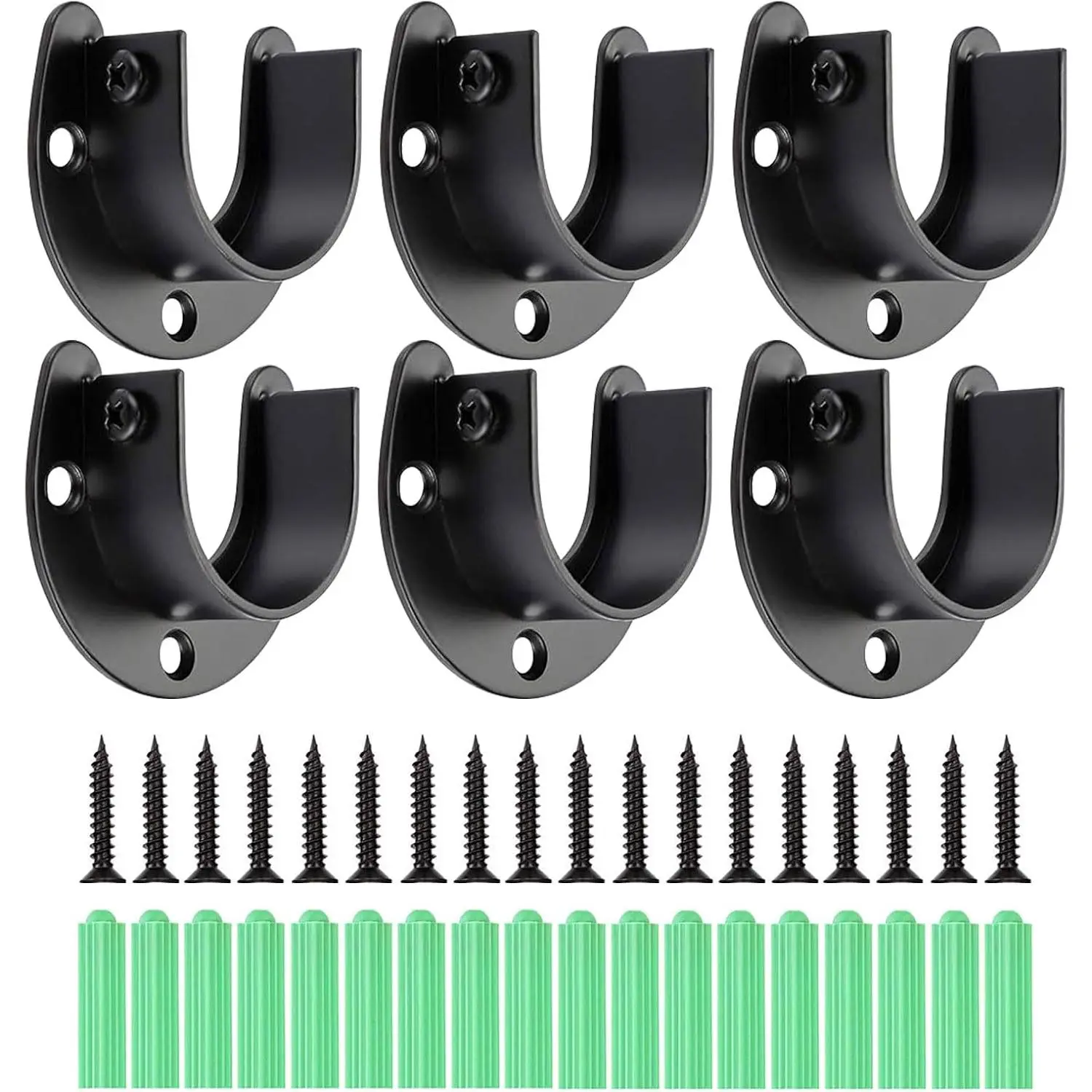Wardrobe Closet Rod Bracket 6 Pack Closet Pole Brackets for Wall with Screws, Stainless Steel Rod Flange Holder for Closet Curtain Black Closet Pole Holder Wall Mount for 1-1/4 Inch Pole