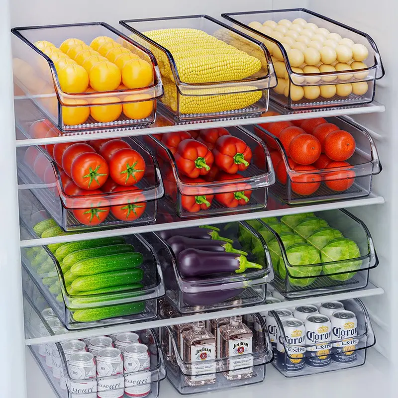 2/4/6 Pack Large Capacity Clear Refrigerator Storage Bins, Stackable Pet Organizer Containers, Ideal for Fruits, Snacks, Dry Food, Kitchen Organization
