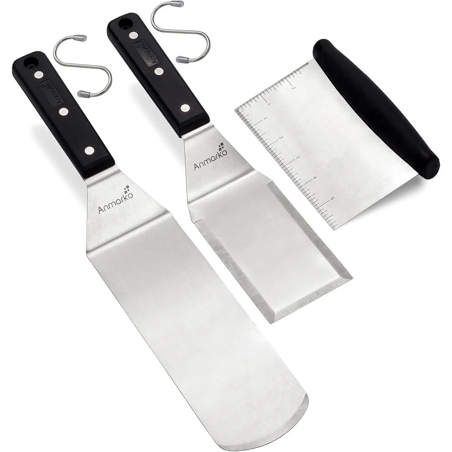 Metal Spatula Stainless Steel Scraper - Professional Chef Griddle Spatulas Set of 3 - Heavy Duty Accessories  for Cast Iron BBQ Flat Top Grill Skillet Pan - Commercial Grade
