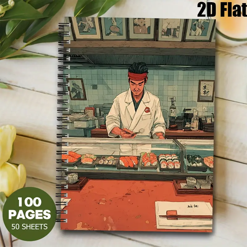1 Spiral Notebook 5.7x8.26 Inch, High-Quality Lined Pages, Durable Binding, Sushi Chef Daily Log, Restaurant Work Notes, Foodie Journal, Kitchen Recipe Notebook, Christmas Gift for Chefs, Culinary Enthusiasts, Birthday Present for Food Lovers [2D] F