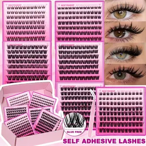 One Step Self-Adhesive Eyelashes, Wispy & Dense Lash Clusters 8-16mm, No Glue Press On Lashes for Beginners, Soft Wispy Lashes