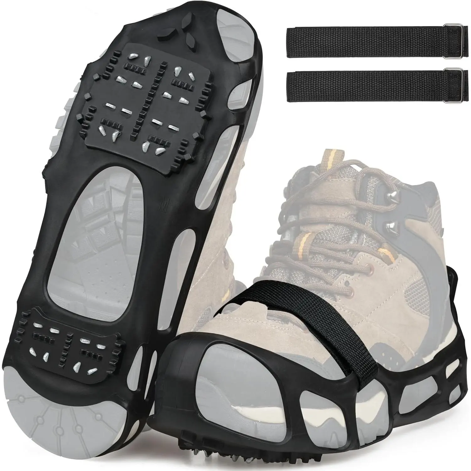 Anti Slip Ice Cleats Crampons 24 Spikes Ice Grippers for Shoes & Boots, Fit Women Men Kids for Winter Walking Hiking Fishing