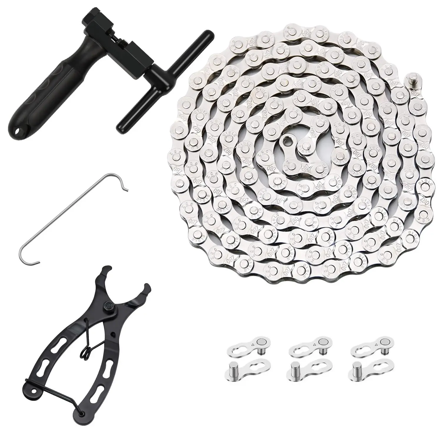 Bike Chain Kit, 6/7/8 Speed Multi-Function Bike Mechanic Repair Kit, Chain Breaker and Bike Link Plier with Hook and 3 Pairs Bicycle Buckle, Reusable