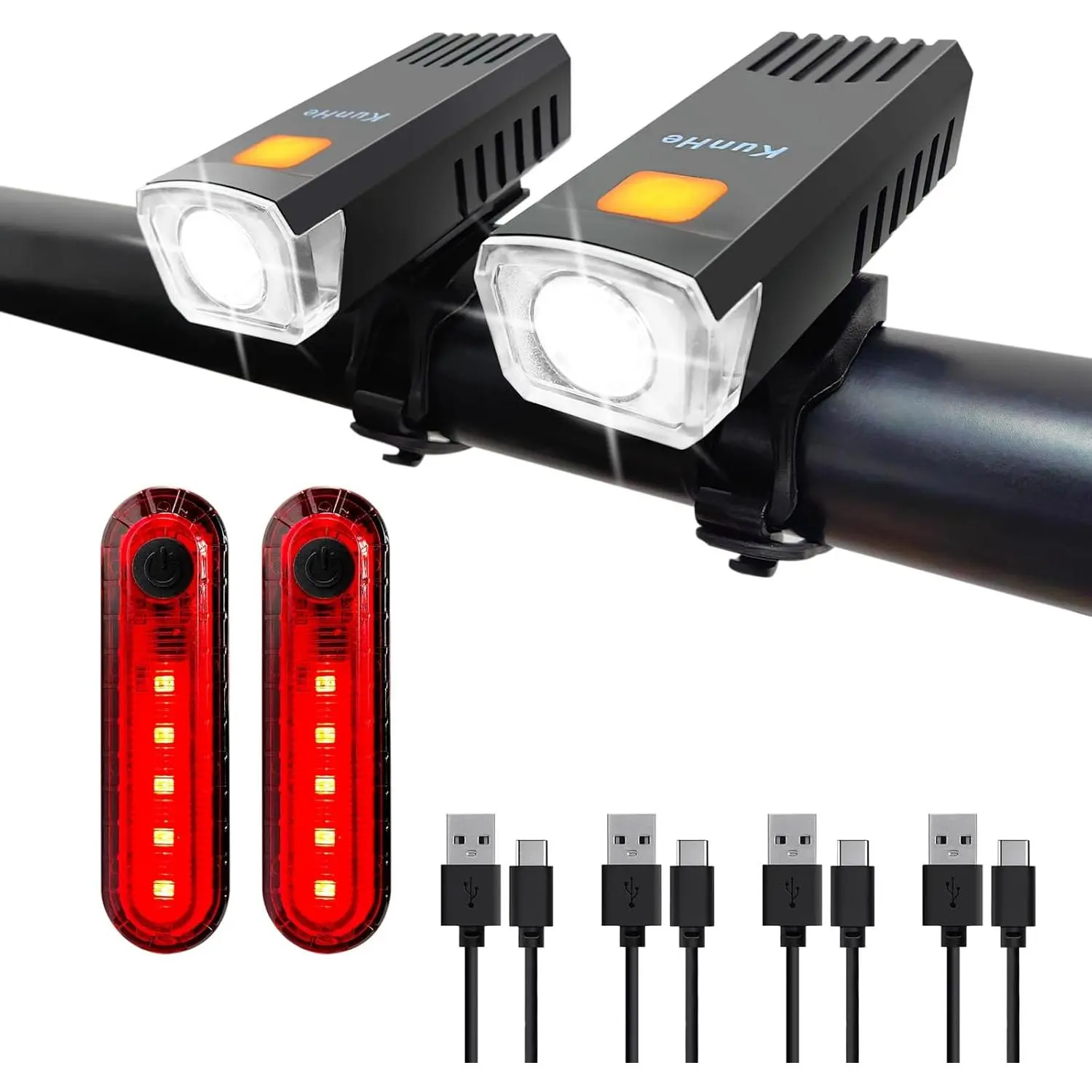 Kunhe USB-C Rechargeable Bike Lights Front and Rear(2or4or10or20 Packs) Night Riding for Kids &Adults 3 Lights Modes Used as a Safety Indicator Light for Skateboards Strollers and Wheelchairs