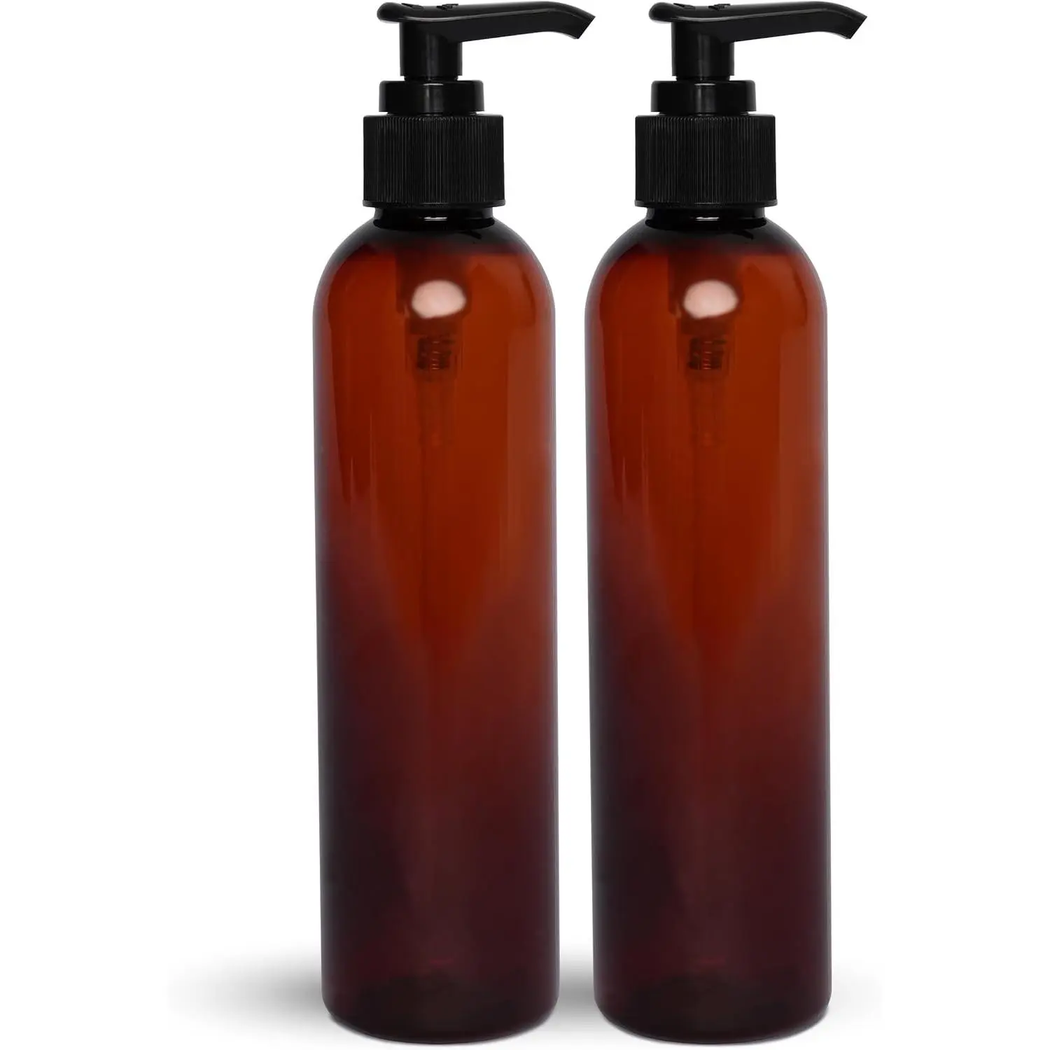 8 OZ Empty Lotion Pump Bottles, BPA-Free Refillable Plastic Containers, Amber with Black Dispenser for Soap, Shampoo, Lotions, Liquid Body Soap, Creams and Massage Oil (2 Pack)Gift