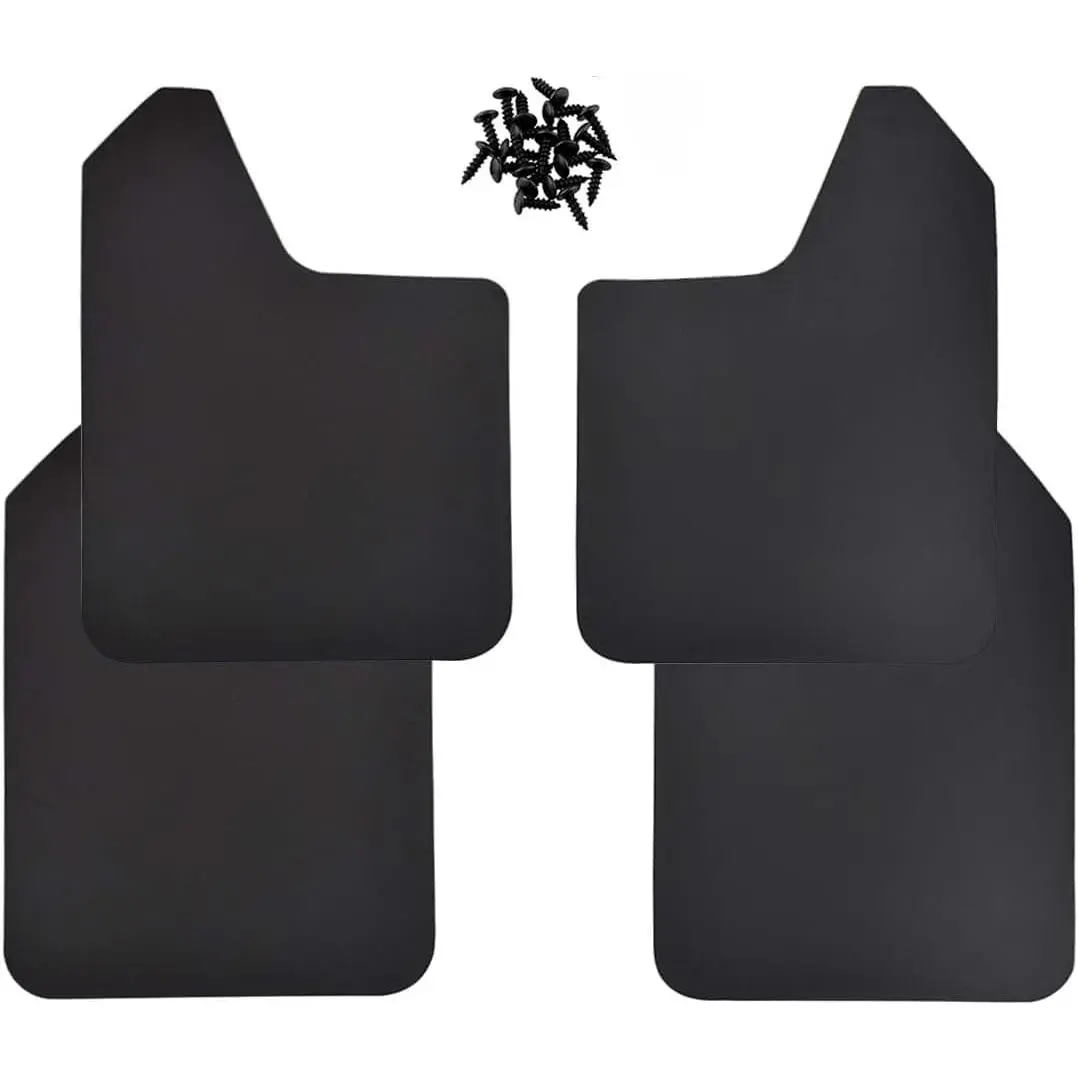 Universal Mud Flaps 4-Piece Set for Trucks/SUVs - Black/Red, Pre-Mounted Screws, Mud Splash Protection, Off-Road Mud Guard with Adjustable Clamps| Heavy-Duty Weatherproof Design