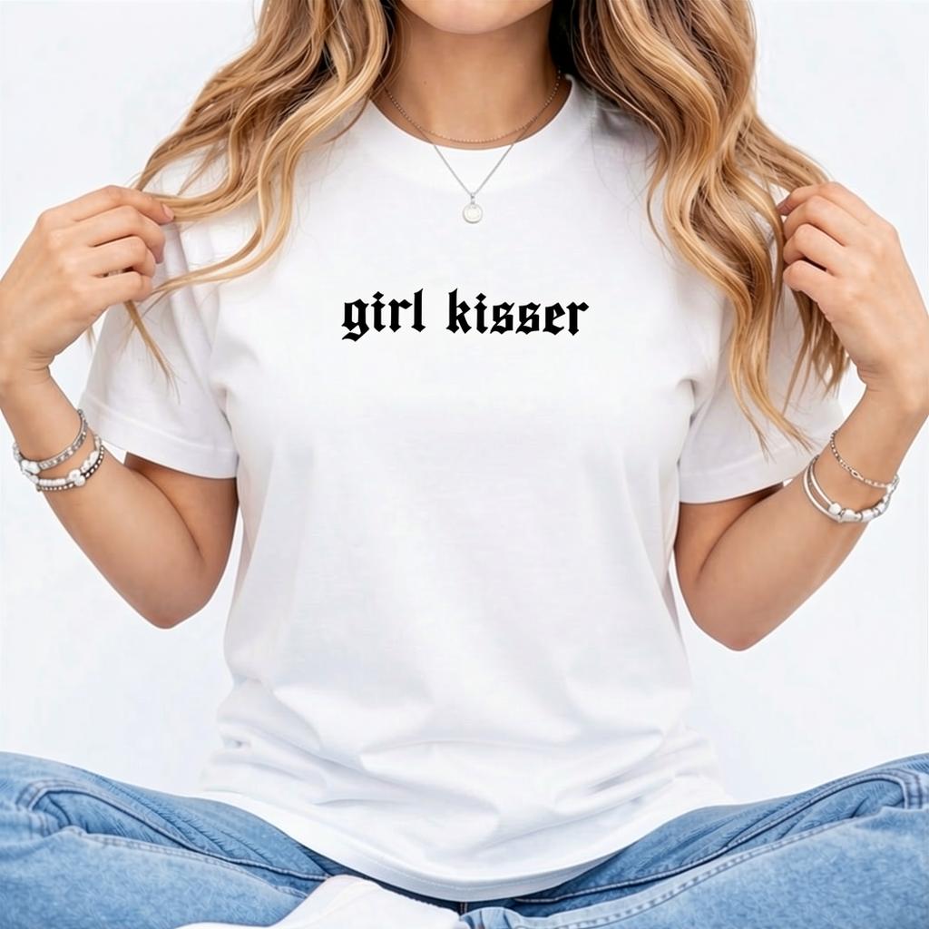 MAPTEES Girl Kisser Comfort Colors Shirt, Funny Lesbian Graphic Tee, LGBTQ Pride T-shirt, Queer Summer Outfits, Subtle Pride Clothing