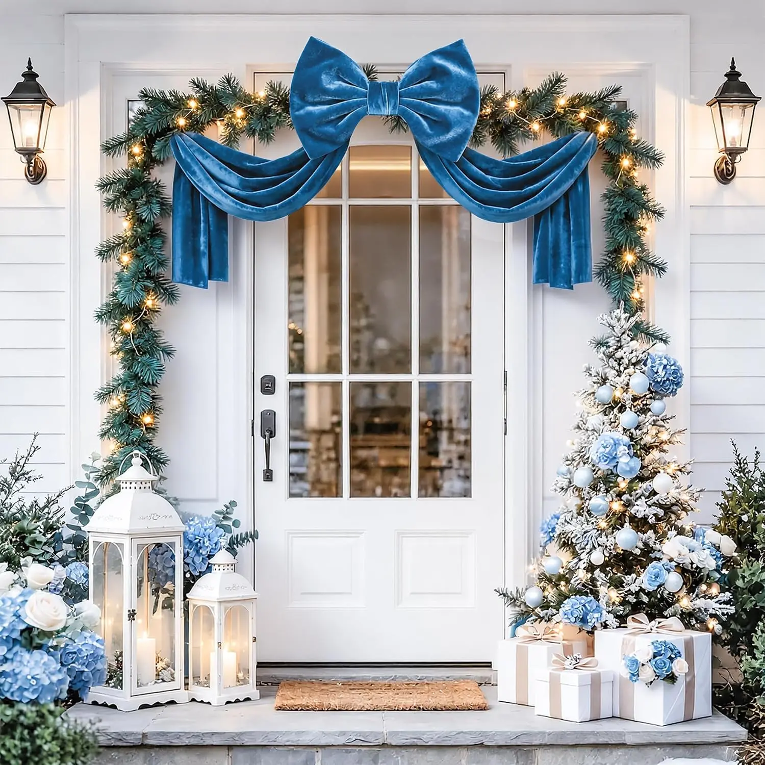 Dusty Blue Large Velvet Christmas Tree Topper Bow - 52x16 in Decorative Christmas Decor, Backdrop for Tree, Wedding, Wreath Home Festive Supplies