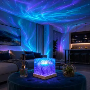 16-Color Magical Aurora Cube Night Light - Remote Control, Dynamic Wave Effect, Dimmable USB LED Lamp, Aesthetic Room Decor for Bedroom, Mood Lighting for Teen Girls, Cool Birthday Christmas Gift music rhythm scene -ocean water ripple ambiance