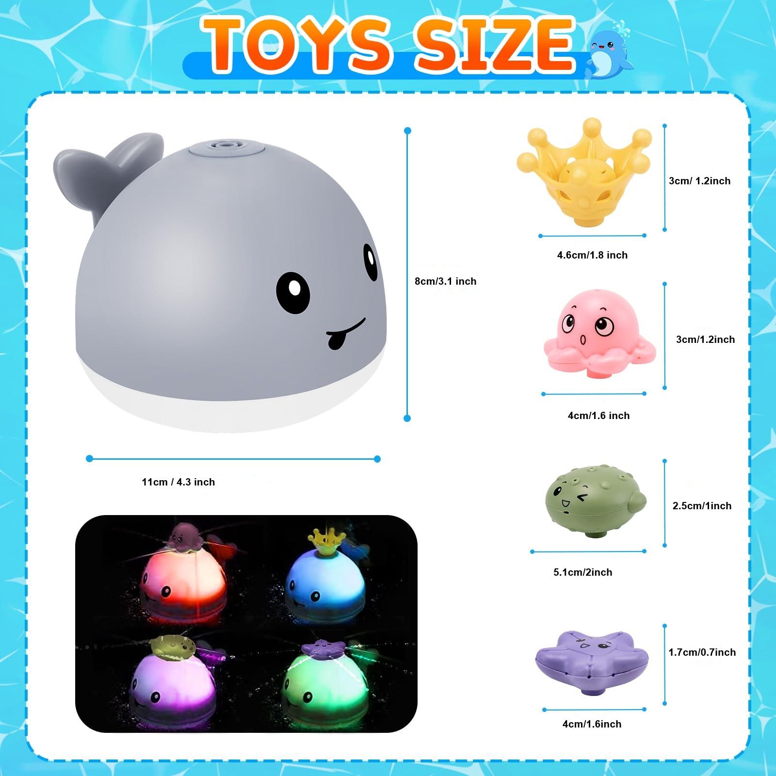 Electric Sensory Water Whale Bath Toy with Lights, USB Rechargeable Battery Included, Summer Bathroom Playtime Fun for Kids