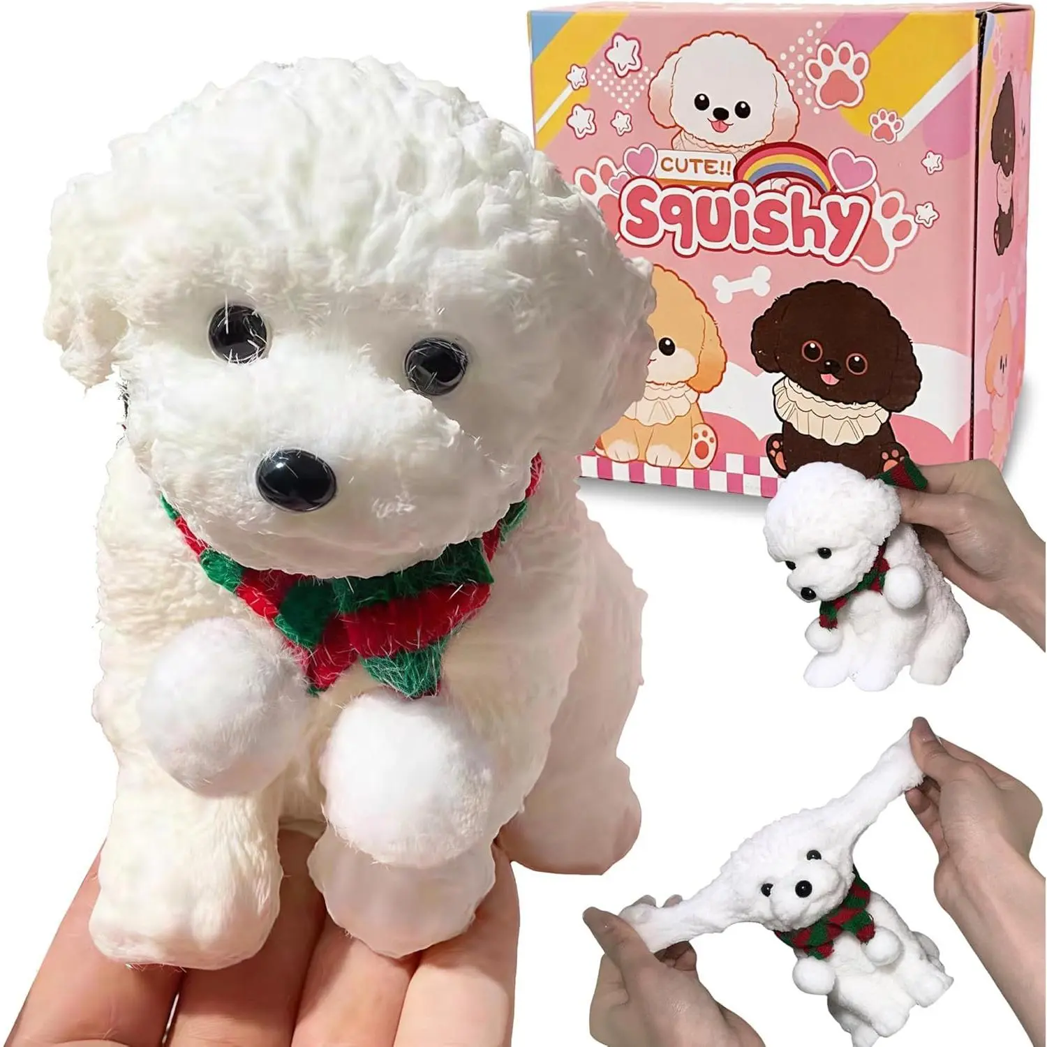 Big Taba Squishy Dog, Handmade Squishy Dog Stress Relief Toy, Sensory Fidget Toys for Kids & Adults, Cute & Soft Teddy Dog Design, Squeeze Toys Gift for Relaxation and Fun (White Teddy Dog)