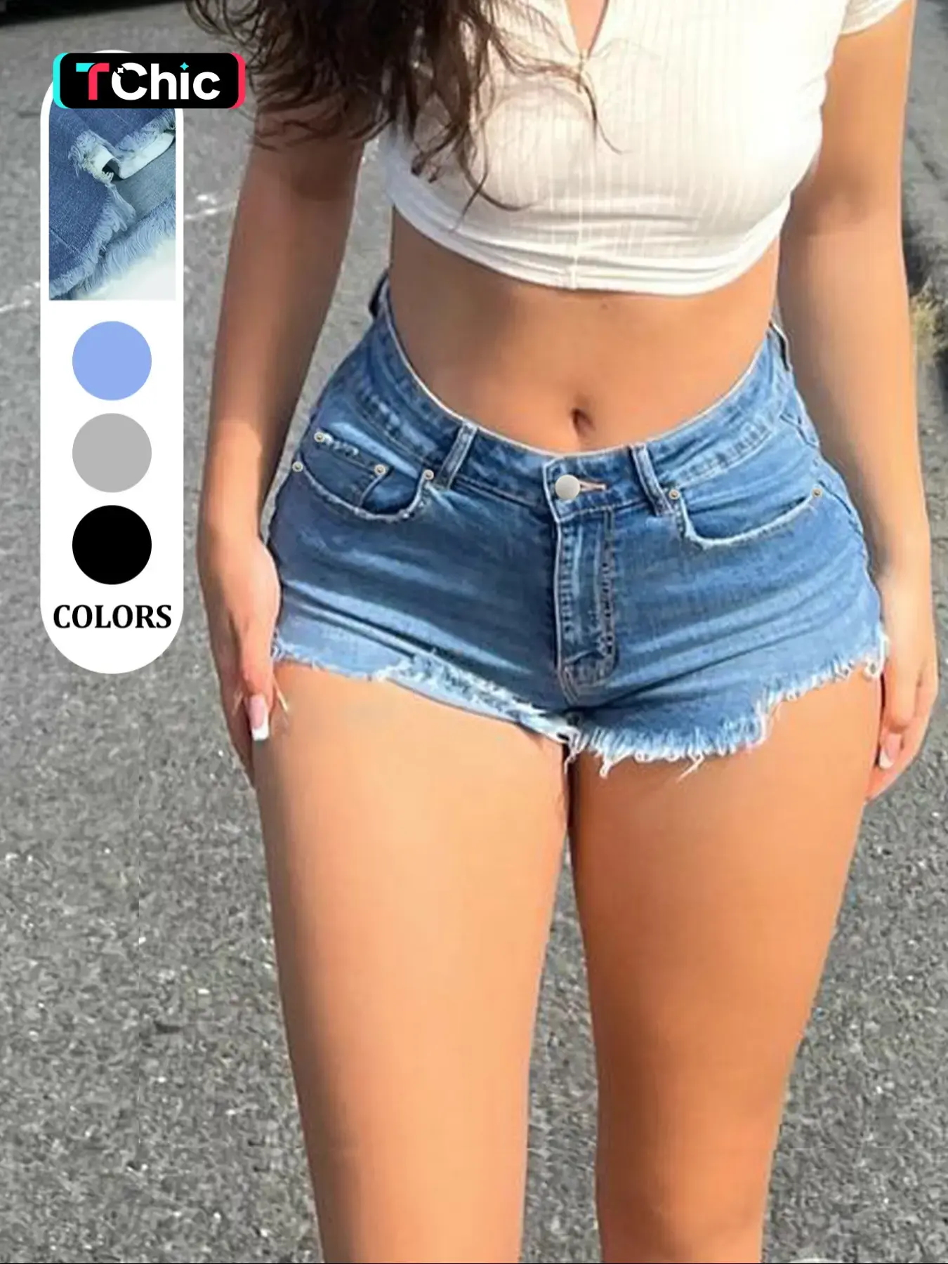 Women's Low Waist Frayed Edge Denim Shorts, Slim Fit Ultra-Short Jean Pants, Multiple Colors Available, Trendy and Stylish