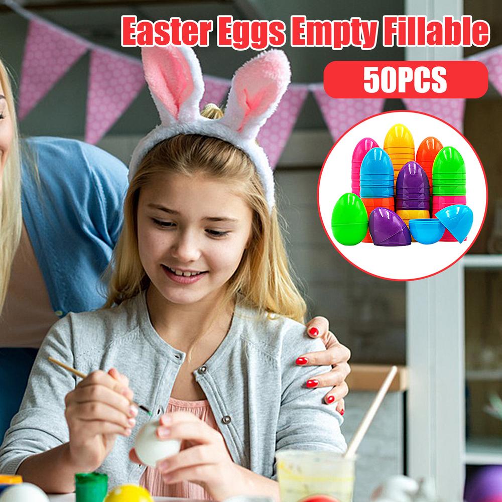 50Pcs Easter Empty Eggs Fillable Colorful Bright Easter Eggs Shell Toys Assorted Colors Easter Eggs Fake Eggs Easter Decoration